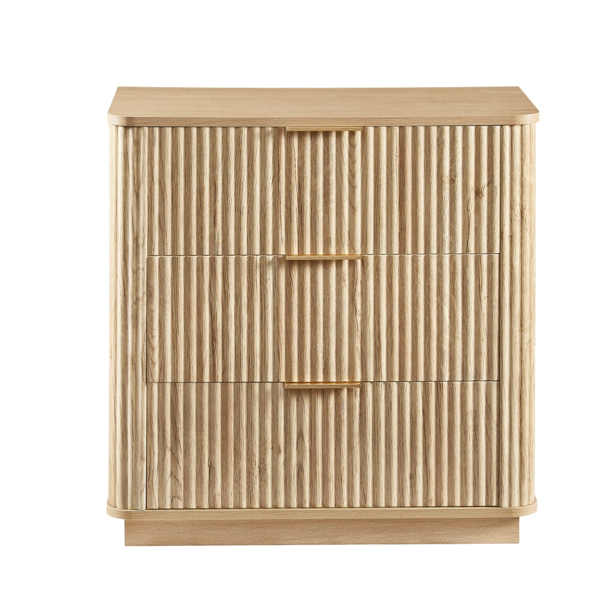 GZXS 27.6" Wide 3-Drawer Nightstand, Contemporary Fluted Wooden Dresser, Easy Assembly for Small Spaces - Oak Finish
