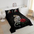thumbnail image 4 of Erosebridal 3D Leopard Cheepah Bedding Sets Queen with Comforter, Red Rose Duvet Insert, Jungle Animal Decor, Reversible 3 Pieces, 4 of 7