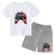 thumbnail image 3 of Conjunto de camiseta y pantalones cortos con estampado de máquina de juego de arte de grafiti para niños, moda de verano, informal, de manga corta, para niños y niñas, 3 of 5