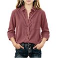 thumbnail image 6 of Smupbvky Corduroy Tops for Girl Collared Button up Shirts with Front Pocket Fall Long Sleeve Dressy Casual Blouses (10-11 Years, Pink), 6 of 9