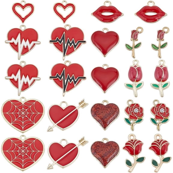1 Box Heart Charms Bulk Love Rose Flower Charms Valentines Day Sweet Love Pendants for Jewelry Making Findings DIY Earrings Bracelet Necklace Wedding