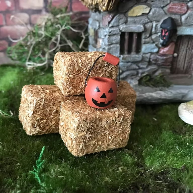 CGT Mini Straw Bales Natural Hay Crafting Projects Table Decoration Mantel Display Faux Rectangular Autumn Fall Harvest Halloween Christmas Farmhouse