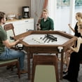 thumbnail image 5 of [Luckynote]Board Game Table with Removable Table Top for 6 Players, Hexagon Gaming and Dining Table with Solid Wood Legs, Non-Slip Play Mat, Rotating Cup Holders-Rustic Brown, 5 of 13
