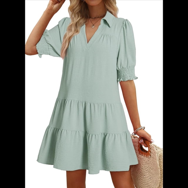 Vestido Plisado de Corta para Mujer, Verde , Talla M
