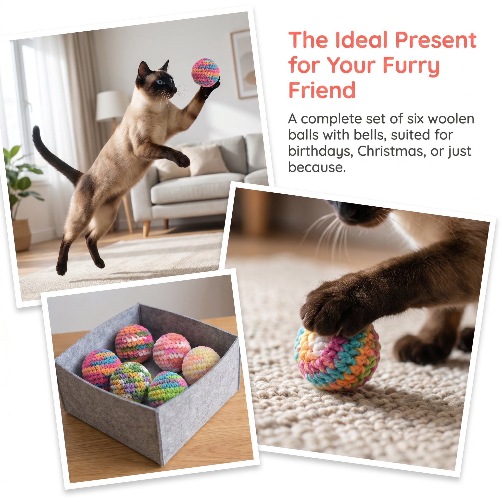 Cat Toys – 6 Pack Yarn Cat Balls with Bell Inside, Interactive Kitten Toys for Indoor Cats, Fun Chew & Chase Balls for All Breeds