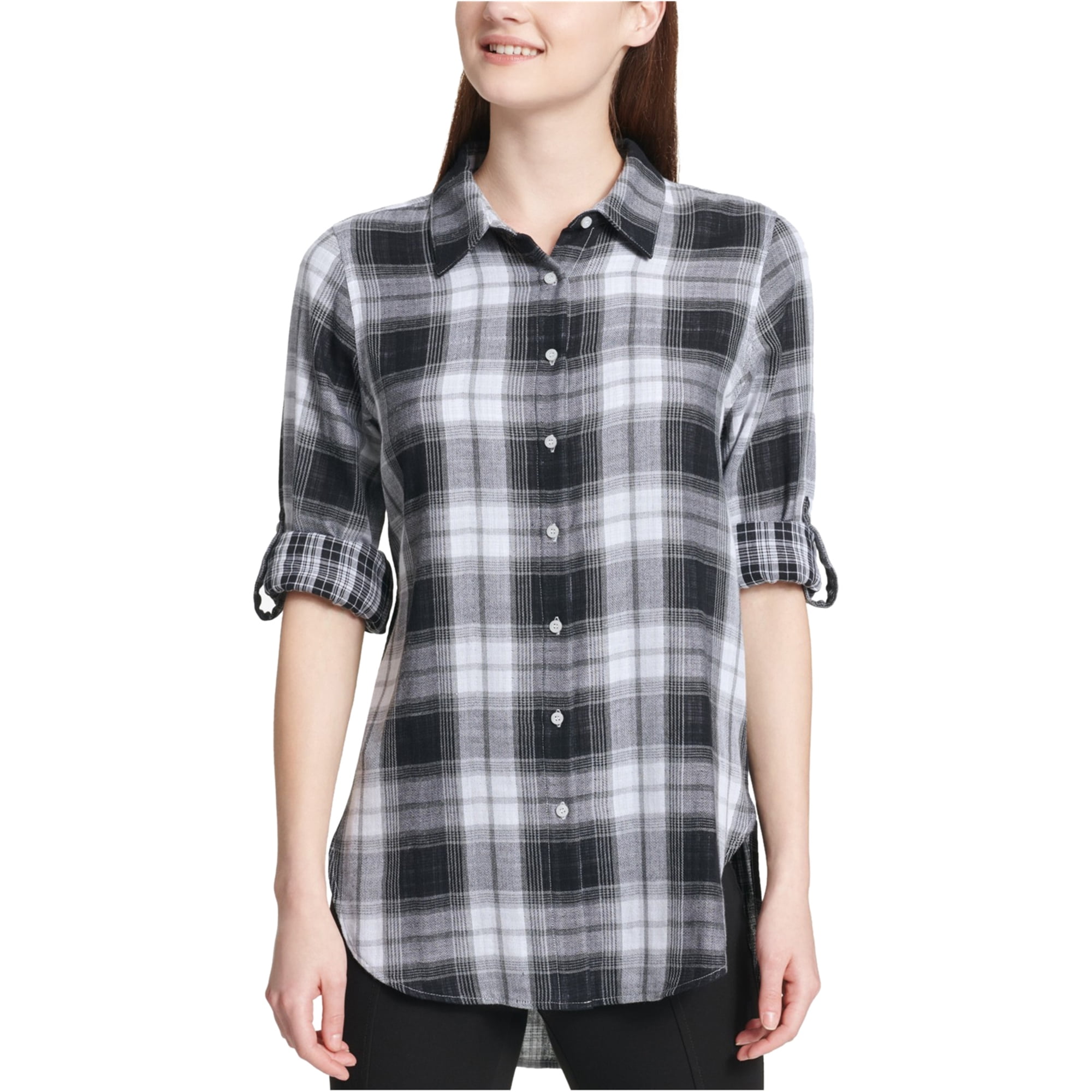Calvin Klein Womens Plaid High Low 