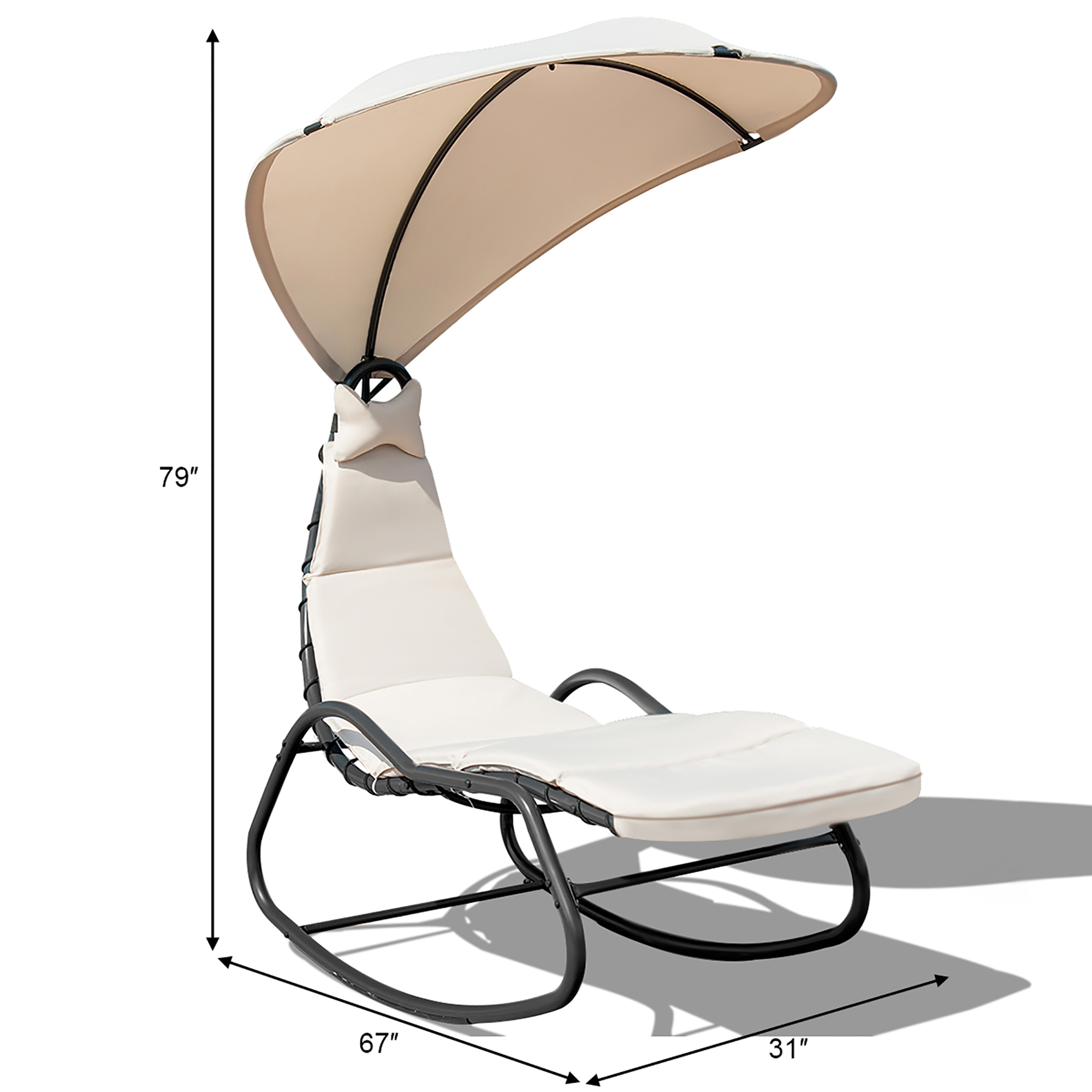 Costway  Patio Hanging Chaise Lounge Swing Canopy Cushion Beige - image 5 of 8