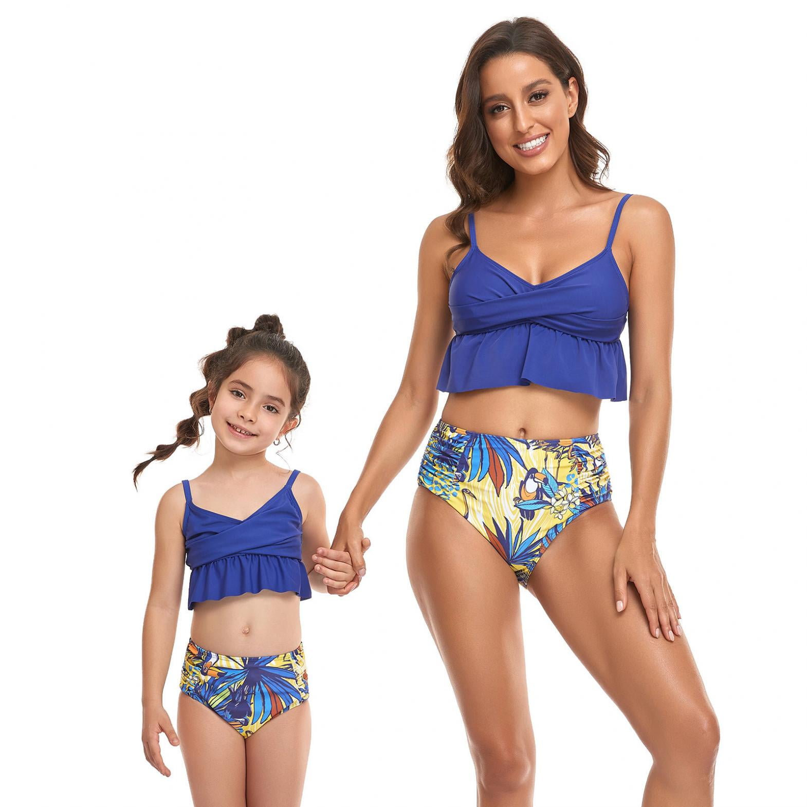 Mommy and Me Matching Family Swimsuit Two Pieces Bikini Set Ruffle Falbala Bathing Suits 