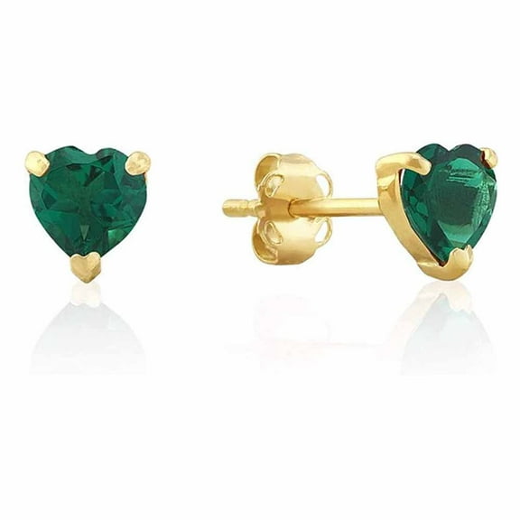 14k Yellow Gold Push Back Heart Created Emerald Stud Earrings 4MM Plated by Paris Jewelry