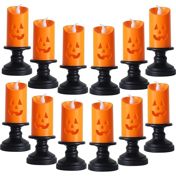 Vela De Halloween, Luz Led De Calabaza Hueca De Colores, Vela Sin Llama, Lámparas De Candelabro Parpadeantes Que Funcionan Con Batería 12 Uds, seitruly HA037248-00