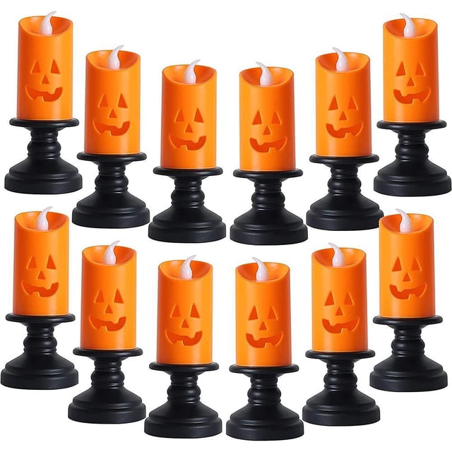 Vela De Halloween, Luz Led De Calabaza Hueca De Colores, Vela Sin Llama, Lámparas De Candelabro Parpadeantes Que Funcionan Con Batería 12 Uds, Yuarrent HA037248-00