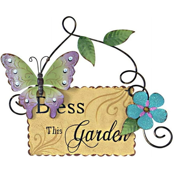 Attraction Design Metal Garden Welcome Sign with Butterfly Decor, Outdoor Hanging Welcome Sign for Garden Decoration Yard Decor