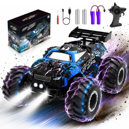Yeahill Remote Control Car, All-Terrain Remote Control Truck for Boys, Rechargeable Rc Truck with LED, 1:20, 10KM/H, 2 Motors, 2.4GHZ, Speed Friendly, Sturdy, Rc Cars for Christmas, Kids, Beginner