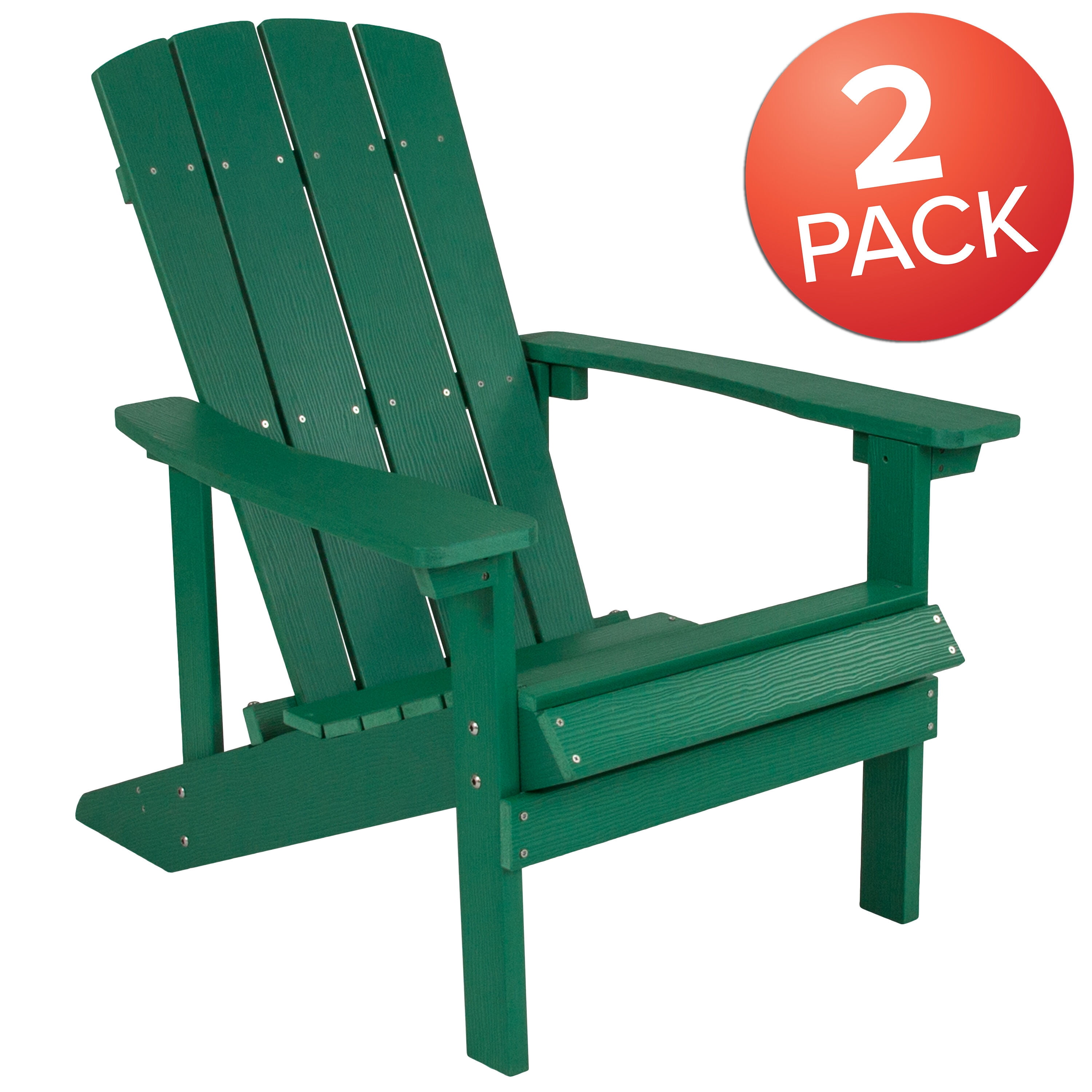 Flash Furniture Set of 2 Charlestown All-Weather Poly Resin Wood Adirondack Chairs in Green