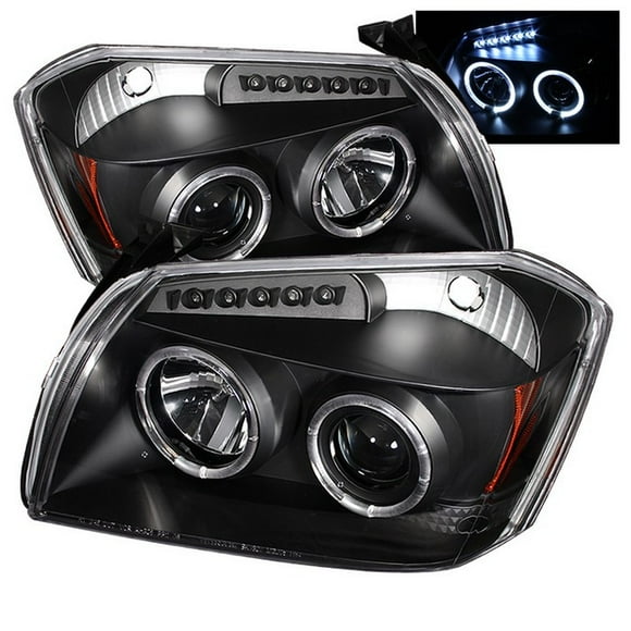 Fits 2005-2007 Dodge Magnum Spyder Automotive Headlight Assembly 5009876 Halogen Bulb; Projector Beam With LED Halo; High H1/Low Not Included Uses 9006 Clear Bulb; Clear Lens; Black Housing; Set of 2