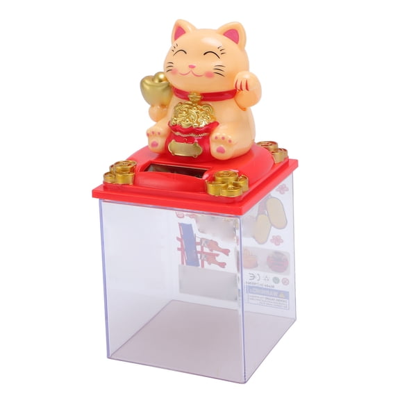 Riousery Solar Waving Cat Lucky Fortune Cat Gold Statue 3.62 x 3.15 x 3.15 inches / 9.2 x 8 x 8 cm Solar Powered Waving Arm Beckoning Cat for Home Office Car Decoration Yellow