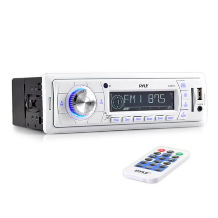 PYLE PLMR18 - Stereo Marine Headunit Receiver - 12v Single DIN Style Digital Boat In dash Radio System with MP3, USB, SD, AUX, RCA, AM FM Radio - Remote Control, Power Wiring Harness - (Best Digital Radio Australia 2019)