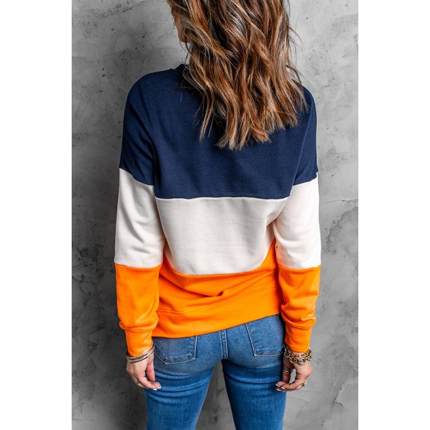 ABPHQTO Sudadera de mujer colorblock naranja con costuras en contraste y aberturas