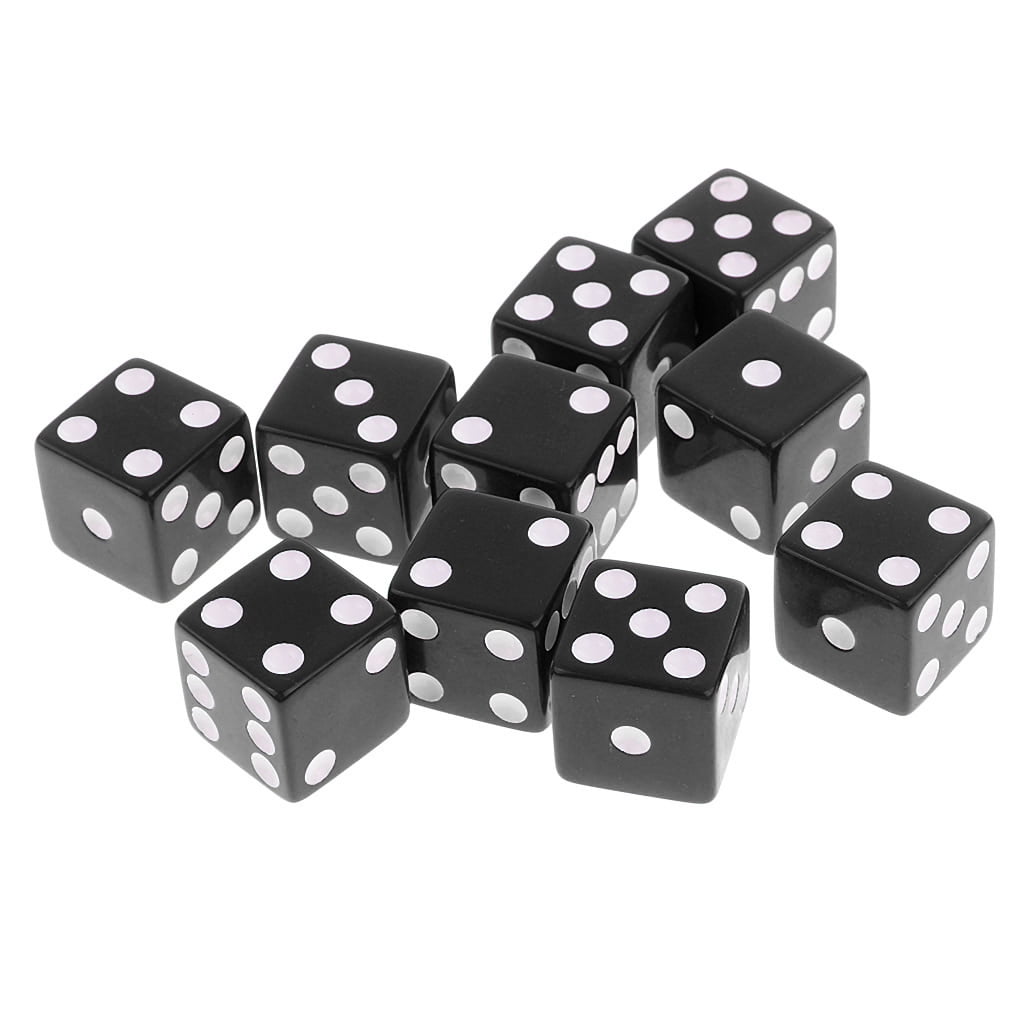 Dice & Games Opaque 20 x 10mm D6 Black with White D&D RPG 
