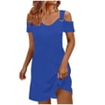 thumbnail image 7 of Women's Sleeveless V-Neck Button Midi Dress Fitted Waist Ruffle Hem Casual Sundress for Beach Daily Wear Blue S, 7 of 7