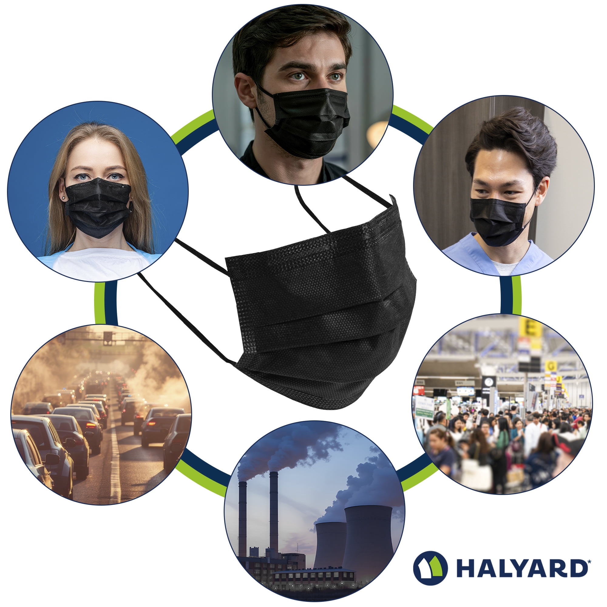 HALYARD Disposable Face Mask with Earloops, Fog-Free, Pleat Style, ASTM LEVEL 1 Procedure Mask, Healthcare, Medical, Dental – Black 49513 Case 500