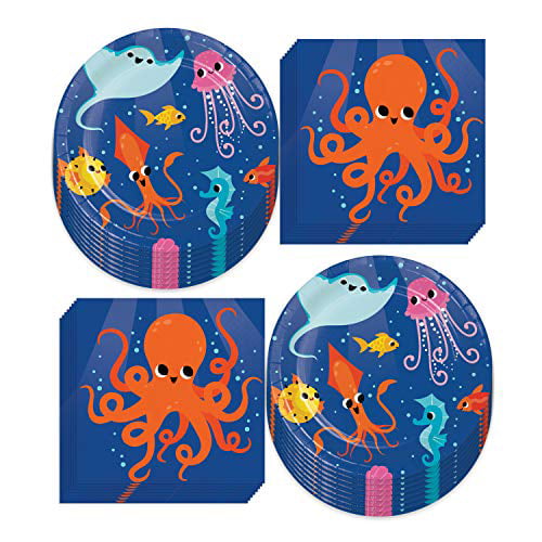 Ocean Buddies Sea Life Animals Luau Birthday Party 7" Paper Dessert Plates 