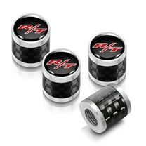 iPick Image for Dodge R/T Logo in Black on Real Carbon Fiber Barrel Silver Aluminum Tire Valve Stem Caps, Official Licensed