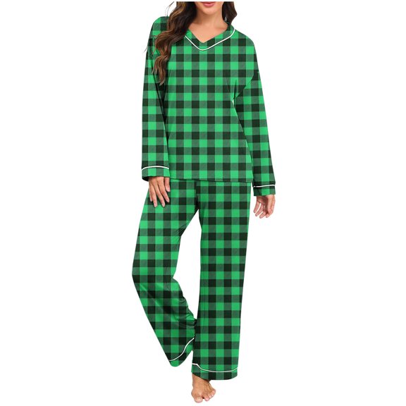 Akmaiox Pajamas Sets for Women,Trendy Printed Long Sleeve V Neck Pullover Sleepwear Shirts and Wide Leg Pajama Pants,Casual Loose Soft Home Lounge Sets,Gifts for Women