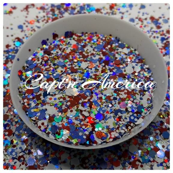 Capt'n America: Multi-color chunky glitter mix - Sold By TwoFaced Glitters 1oz Wt.