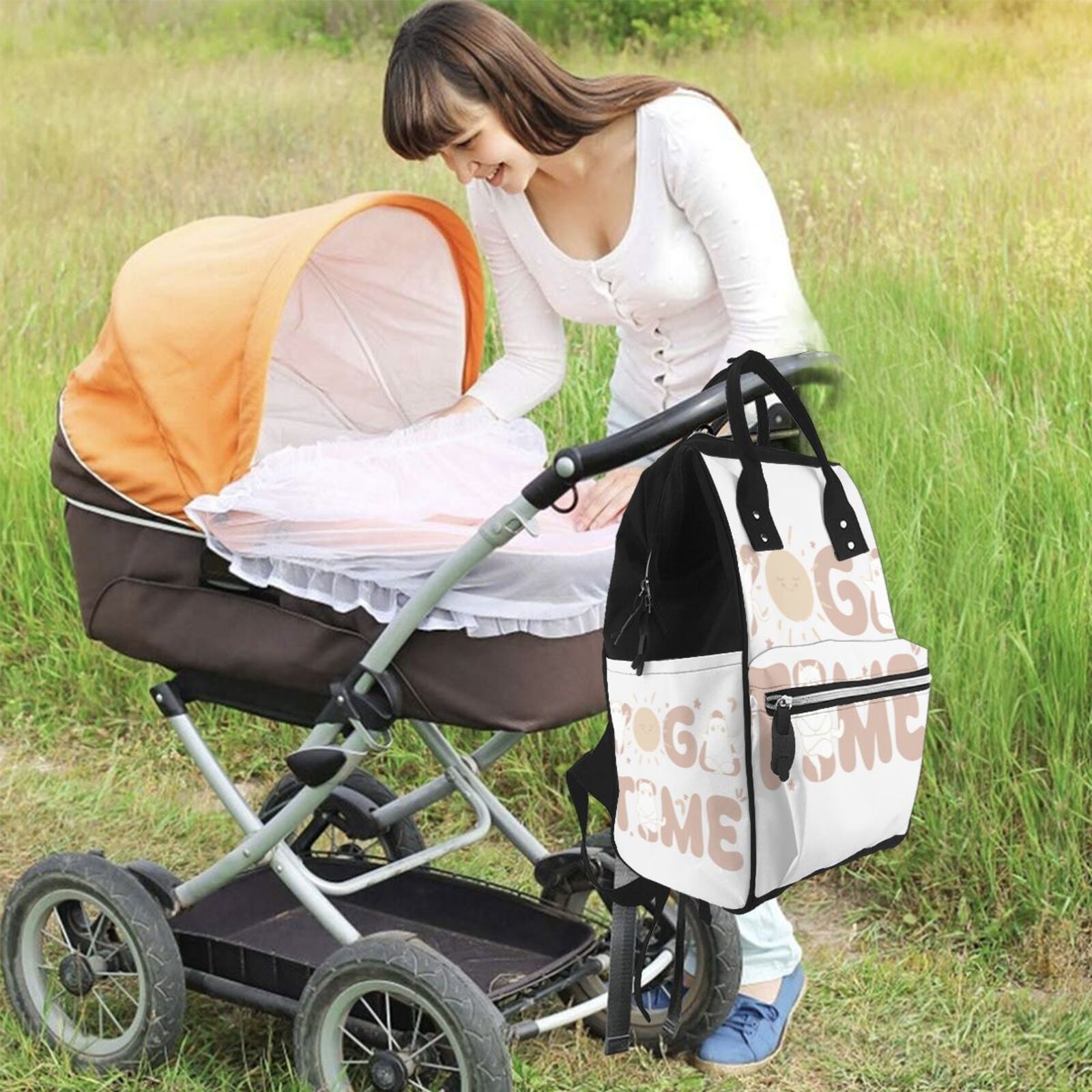 Fuzoiu Cat Yoga Time Print Diaper Bag Backpack,Baby Essentials Travel Tote,Multi function Waterproof Diaper Bag, Travel Essentials Baby Bag - Unisex