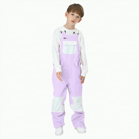 HCNTES Toddler Kids Snow Bib Overalls Waterproof Adjustable Straps Warm Winter Ski Pants for Outdoor Adventures(A-Light Purple 6-7 Years)