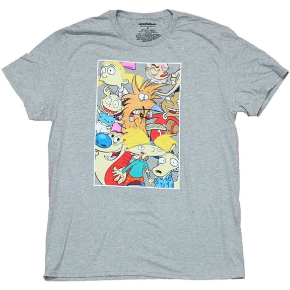 Nickelodeon Men's Gray T-Shirt with Ren & Stimpy, Hey Arnold, and more (Medium)