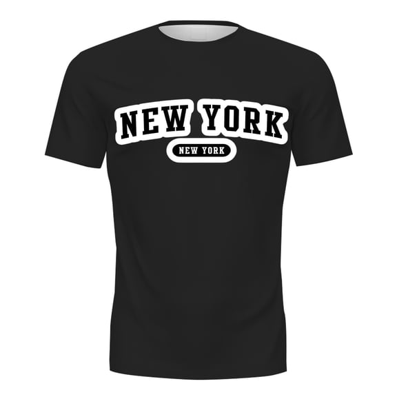 Rggeeun Men'S T-Shirt Stylish New York Letter Print Short Sleeve Crew Neck Breathable Cotton Linen Knit Summer For Travel Party Classic Tee,Black,L