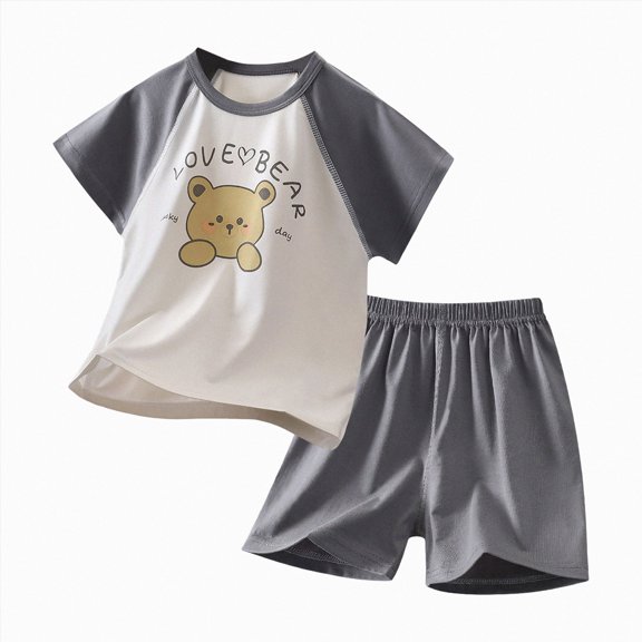 dmqupv Toddler Girl Pajamas 2 Piece Set Cotton Short Sleeve Pajama Set with Shorts Toddler Pajamas Girl & Boys Pajamas for Kids Dark Gray,18-24 Months