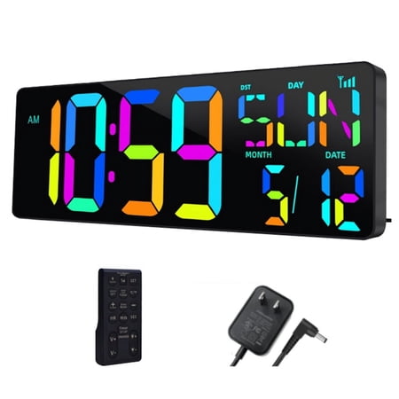 Large Digital Wall Clock 16.5 Inch Bluetooth Auto Time Sync Led Digital Clock Display Calendar Clock US Plug