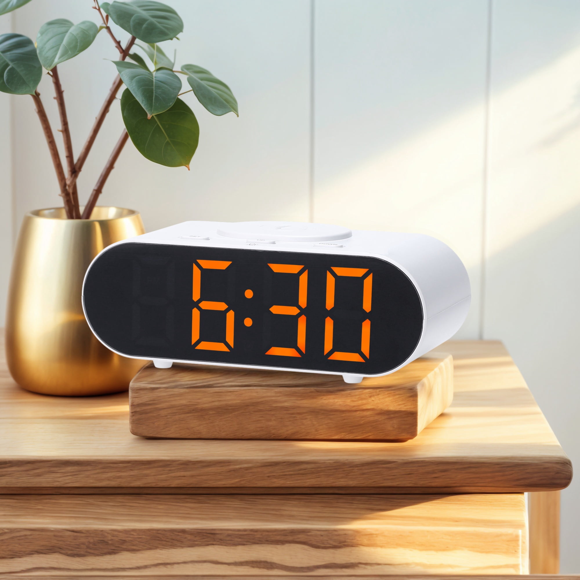 REGALWOVEN Oval Alarm Clock with Nightlight, Dimmable, 12/24H,USB Port, Wireless Charging, Decorate for Bedroom 7.1 x 3.1 x 2.4 inch Orange