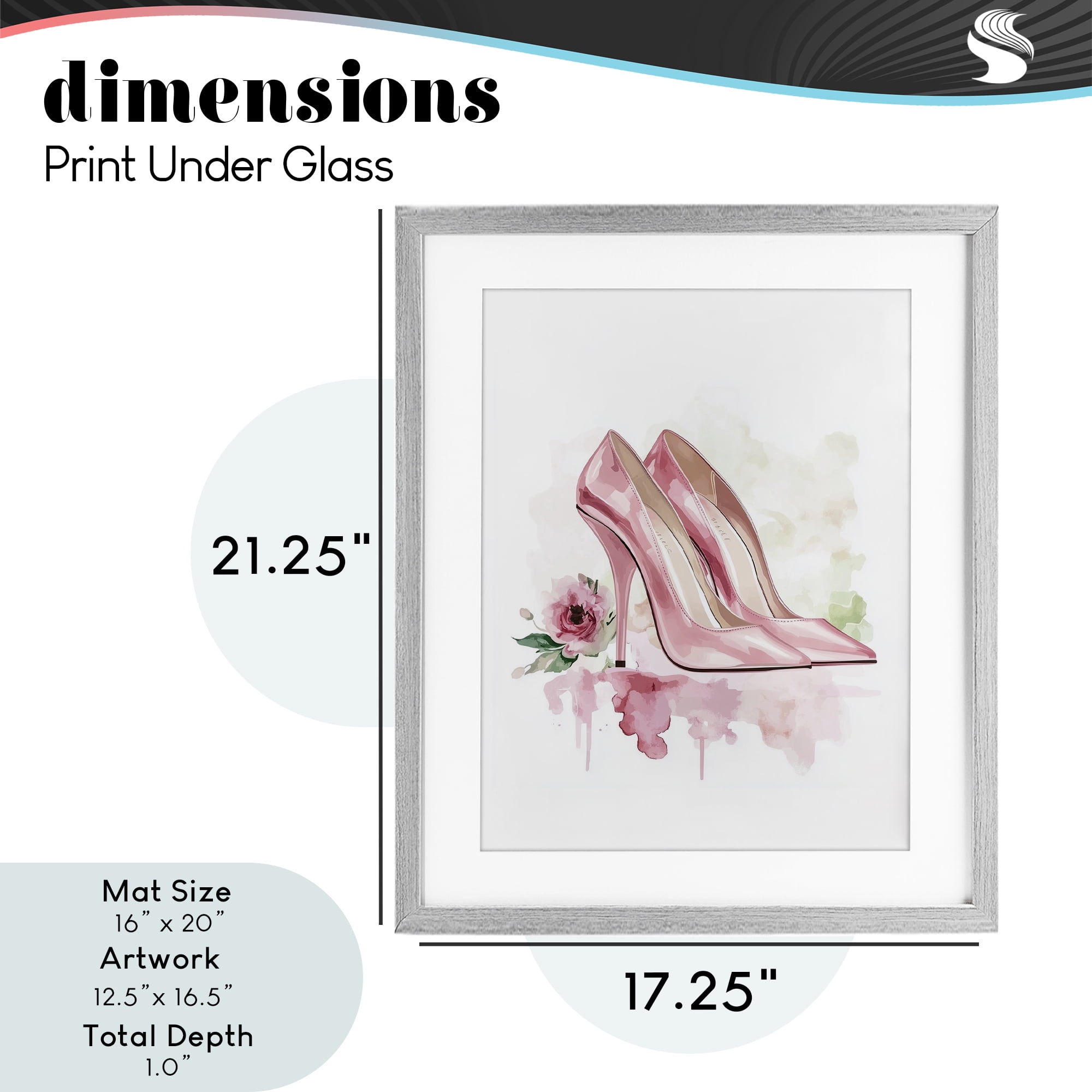 Rosy Pastel Heels Gray Framed Print Under Glass, design by Christine Simpson Art