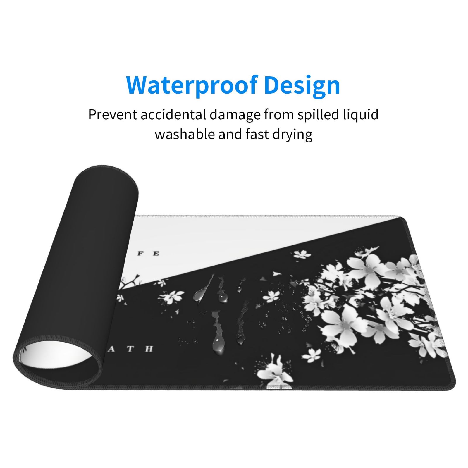 Black White Cherry Blossoms Mouse Pad Japanese Sakura Desk Mat 80X30cm Non-Slip Rubber Base Stitched Edge Large Play Mat For Keyboard Gaming Laptop Desktop,31.5×11.8 Inch