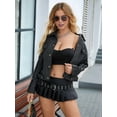 thumbnail image 5 of Women Faux Suede Leather Jacket & Coat Button Down Short Moto Jackets Crop Collared Motorcycle Jacket Black XL, 5 of 10