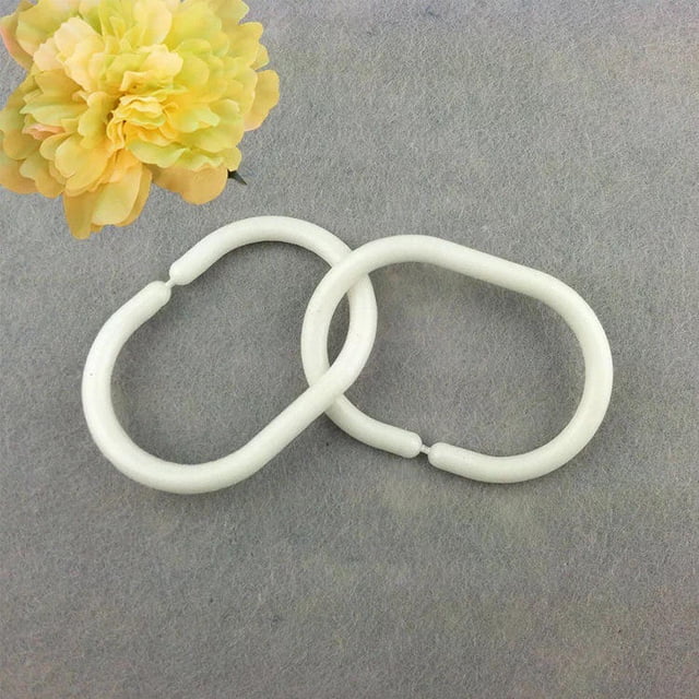 Juego de 24 anillos de ducha de plástico, anillos accesorios para cortinas, 24 ganchos individuales blanco 46 x 29 mm