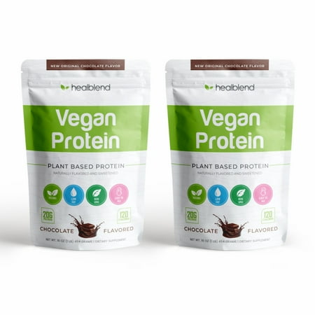 Healblend Organic Vegan Protein Powder - Plant Based Pea Protein Isolate Gluten-Free, Non-GMO, Erythritol-Free, Soy-Free, Dairy-Free, Chocolate Flavor - 2-Pack - 2lb