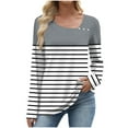 thumbnail image 5 of HOMBOM Womens T-Shirts Striped Gray Tunic Tops Crew Neck Fall Tops Relaxed Fit Long Sleeve for Ladies, 5 of 7