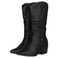 thumbnail image 5 of Women Leatherette Western Stitch Pointy Toe Mid Calf Boots 18270, 5 of 8