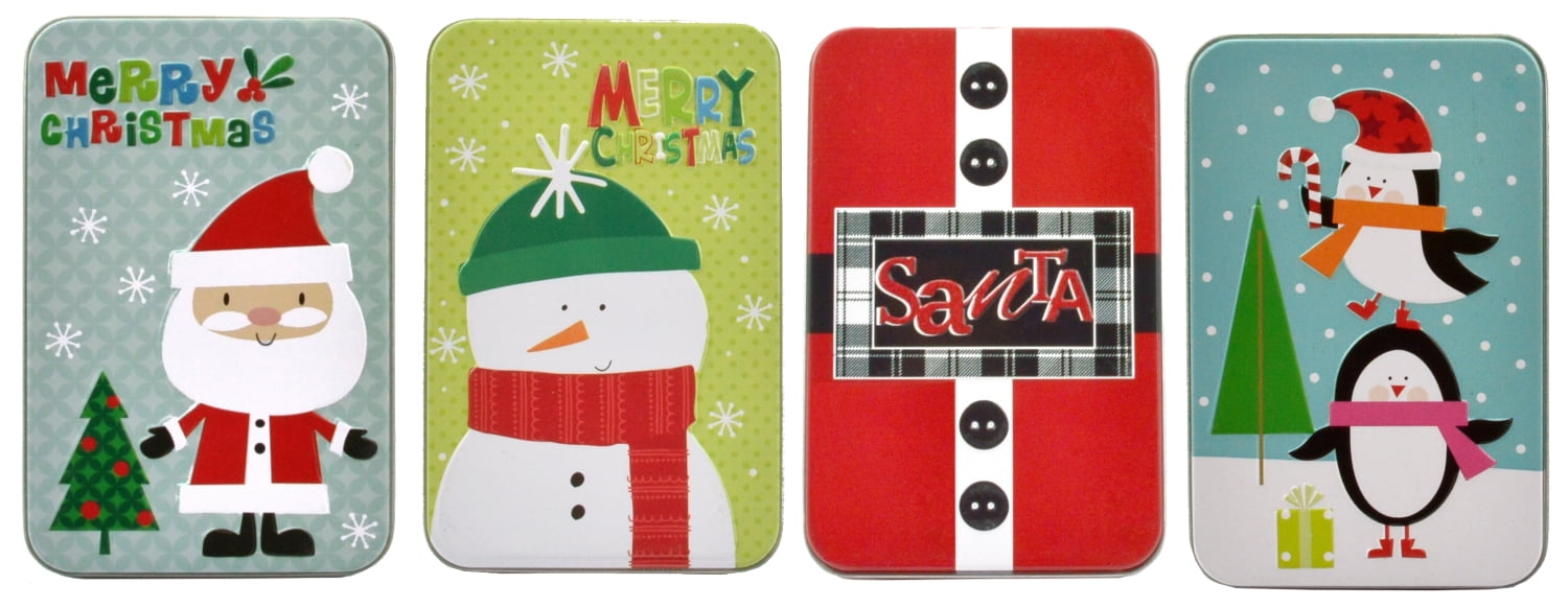 White Snowflakes Christmas Gift Card Holder Box Metal Tin New 