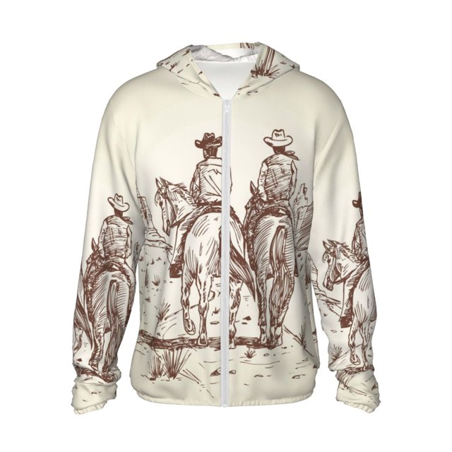 Fotbe Two Cowboys Riding Horses In The Desert Chaqueta con Protección Solar UPF 50+ para Hombre y Mujer, Camisa con Capucha y Bolsillos-Small