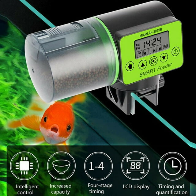 Xihbxyly Comedero Automático para Peces, Temporizador Digital para Alimentación Automática, Tolva de Gran Capacidad de 200 Ml, Autoconfigurable para 4 Tomas Diarias, Dispensador de Alimento Seco, Fác