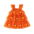 thumbnail image 3 of Wilark Toddler Girls Halloween Dresses Square Neck Lightweight Cute Trendy Flutter Sleeve Festival Party Dresses Orange 4 T, 3 of 9