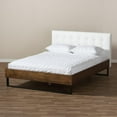 thumbnail image 5 of Mitchell Walnut Wood and White Faux Leather Queen Size Platform Bed, 5 of 17