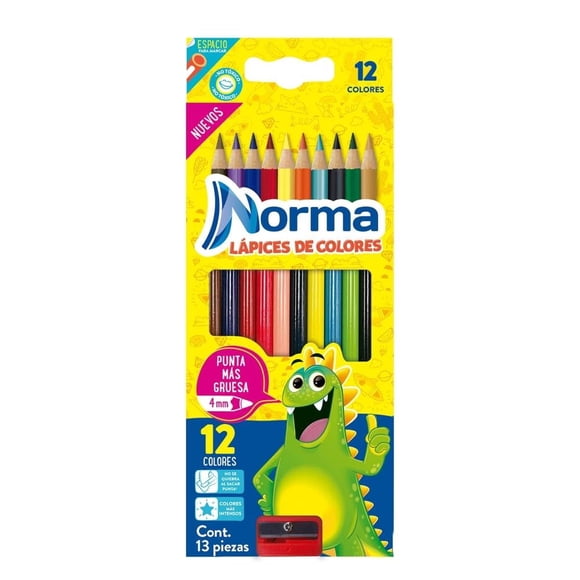 Lápices de Colores Norma Punta Gruesa con Sacapuntas 12 pzas