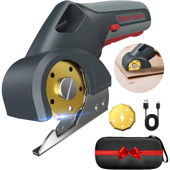 TAWOM Cardboard Cutter,4V Cordless Electric Scissors,Power Rotary Cutter for Fabric with 2 Titanium Blades,Box Cutter for Carpet, Fabric, Leather - Ash Grey